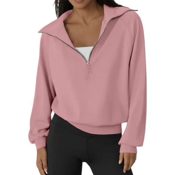 Daolelai Women's Half Zip Short Stand Collar Solid Color Sweatshirt
