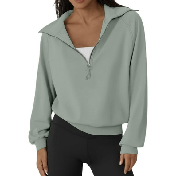 Daolelai Women's Half Zip Short Stand Collar Solid Color Sweatshirt