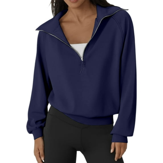 Daolelai Women's Half Zip Short Stand Collar Solid Color Sweatshirt