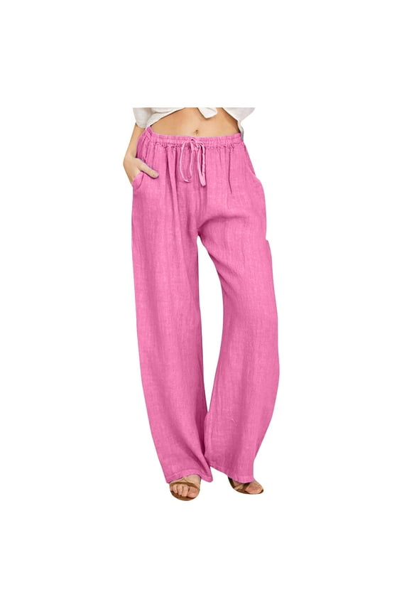 Women's Imitation Cotton and Linen Elastic Waist Insert Pocket Casual Pants