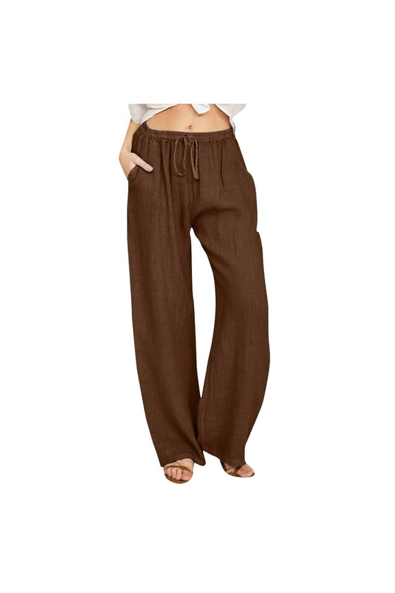 Women's Imitation Cotton and Linen Elastic Waist Insert Pocket Casual Pants