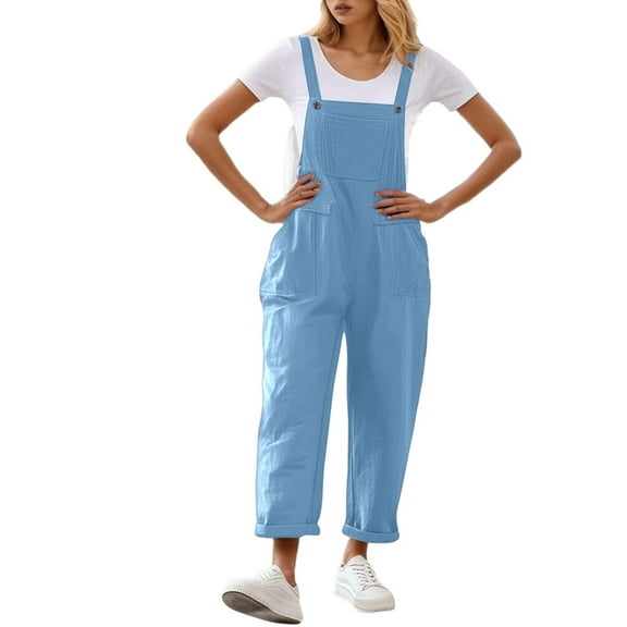 Daolelai Women's Long Casual Loose Bib Pants Overalls Loose Jumpsuit with Pockets