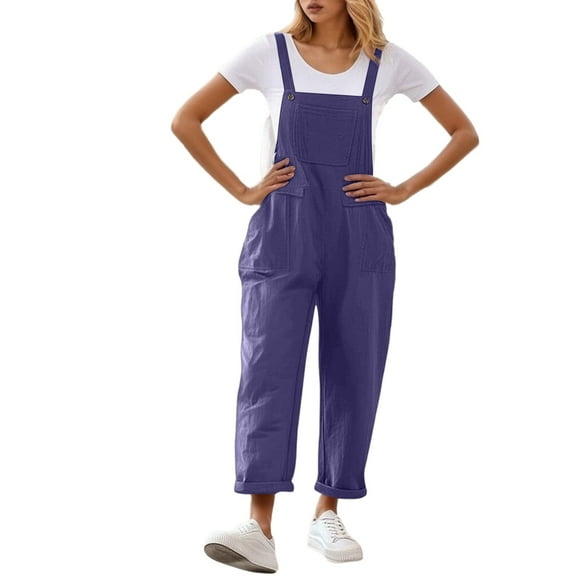 Daolelai Women's Long Casual Loose Bib Pants Overalls Loose Jumpsuit with Pockets