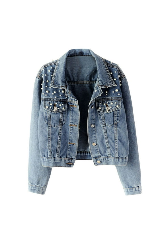 Women's Long Sleeve Beaded Denim Jacket