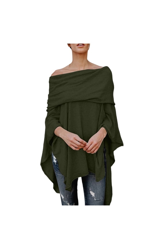 Women's Loose Shawl Irregular Hem Off-Shoulder Solid Color Top