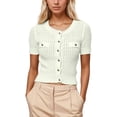 thumbnail image 1 of Daolelai Women's Metal Button Round Neck Short Sleeve Knitted Cardigan, 1 of 4
