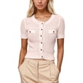 thumbnail image 1 of Daolelai Women's Metal Button Round Neck Short Sleeve Knitted Cardigan, 1 of 4