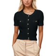 thumbnail image 1 of Daolelai Women's Metal Button Round Neck Short Sleeve Knitted Cardigan, 1 of 4