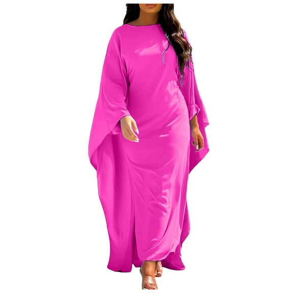 Daolelai Women's Ramadan Festival Loose Solid Color Casual Dress with Tie Waist Irregular Long Skirt Cape Design Dress