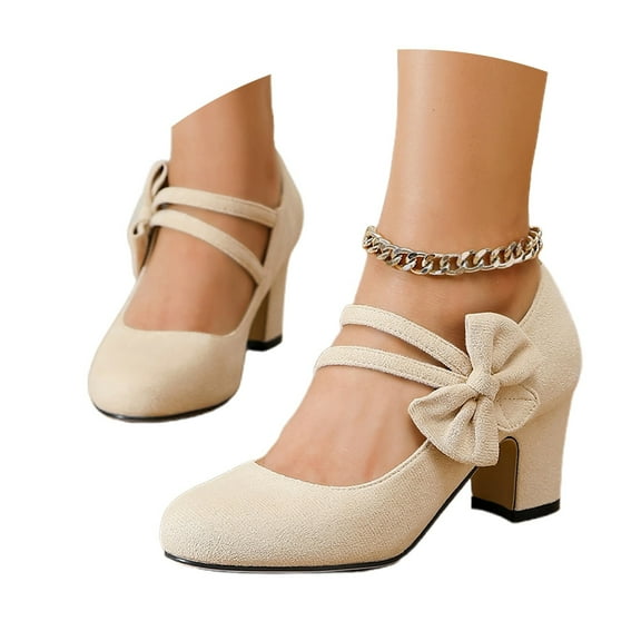 Daolelai Women's Oktoberfest Autumn and Winter Casual Fashion Butterfly Flower Classic Round Toe High Heels