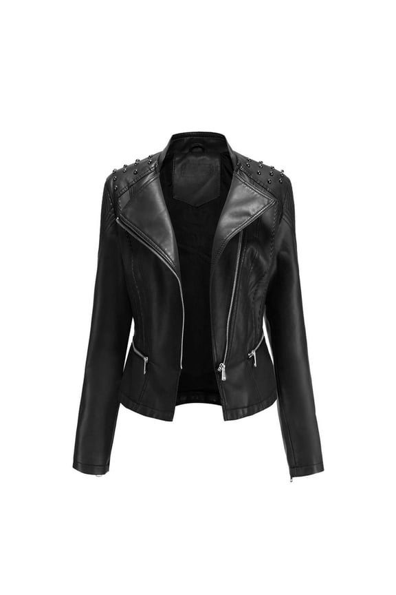 Women's Rivet Zipper Long Sleeve Leather Jacket