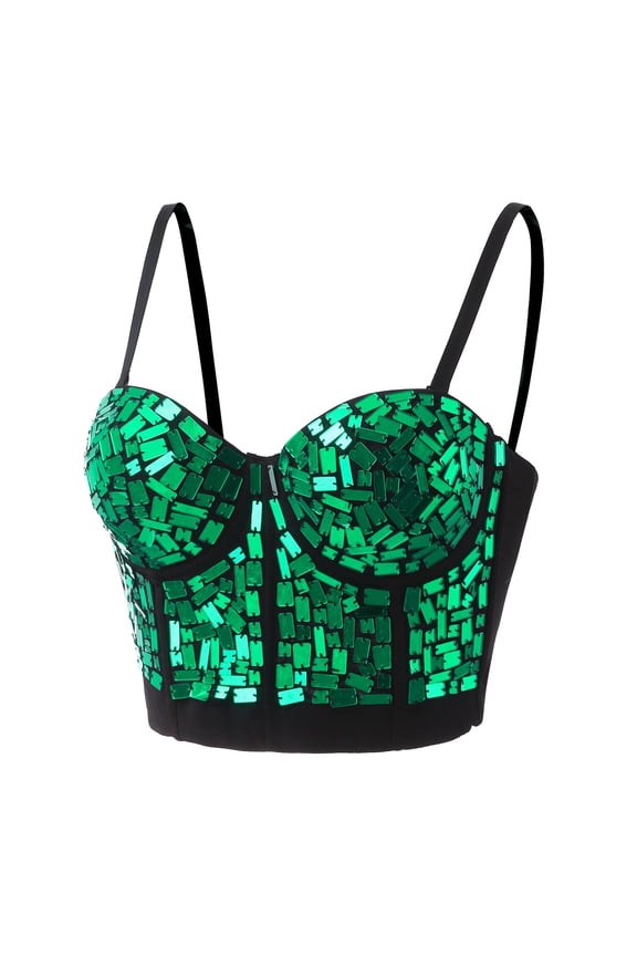 Women's Sequin Beaded Stage Performance Removable Shoulder Bra with Underwire