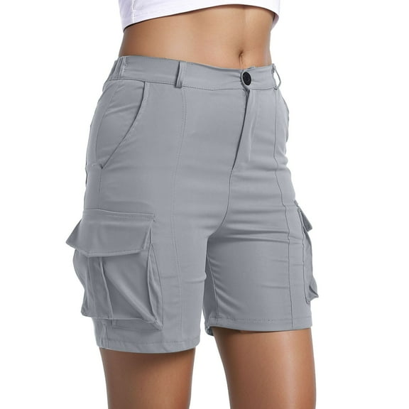 Daolelai Women's Shorts Cargo Shorts Knee Length 6 Pockets Elastic Waist Long Shorts
