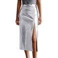 thumbnail image 1 of Daolelai Women's Silver Shiny Leather High Waist Slit Skirt, 1 of 9