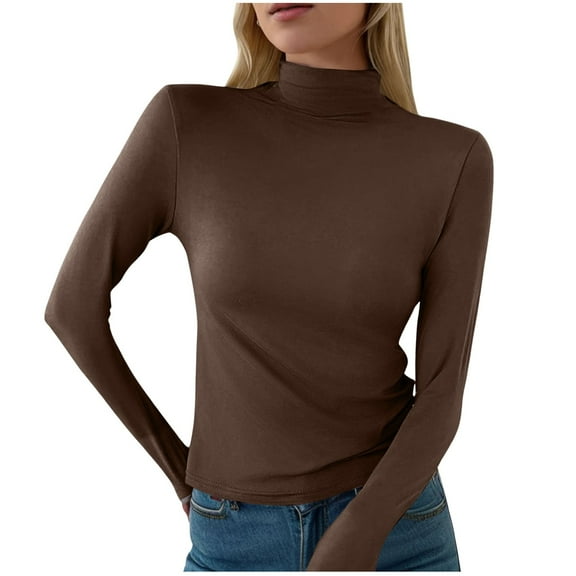 Daolelai Women's Slim-Fit Imitation Turtleneck Top Long Sleeve Lightweight Double-Faced Bottoming Shirt