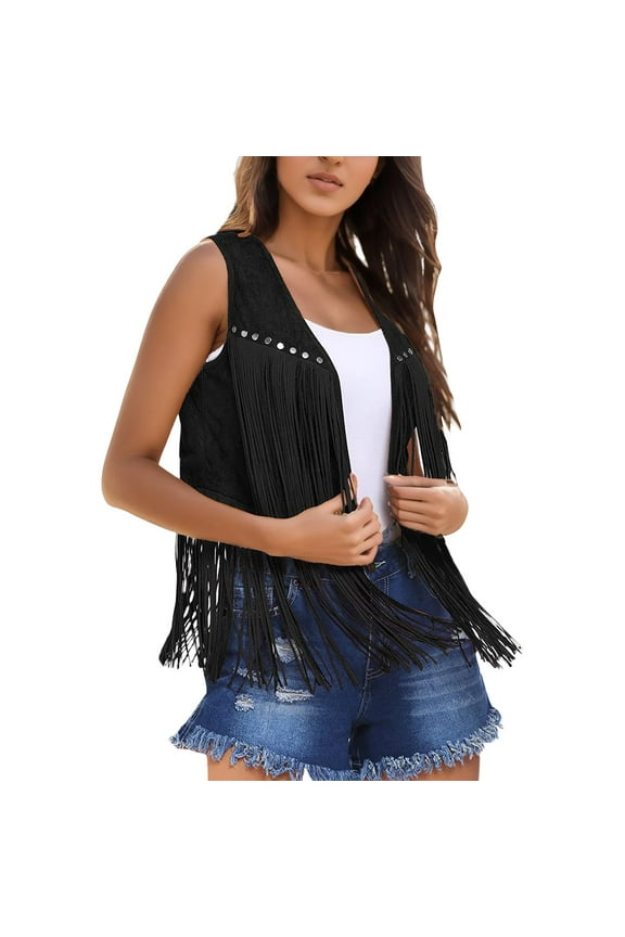 Women's Solid Color Fringe Coat Deerskin Vest