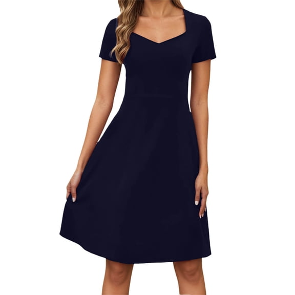 Daolelai Women's Summer Elegant Retro Sweetheart Neck Short Sleeve A-Line Skirt Work Party Casual Dress