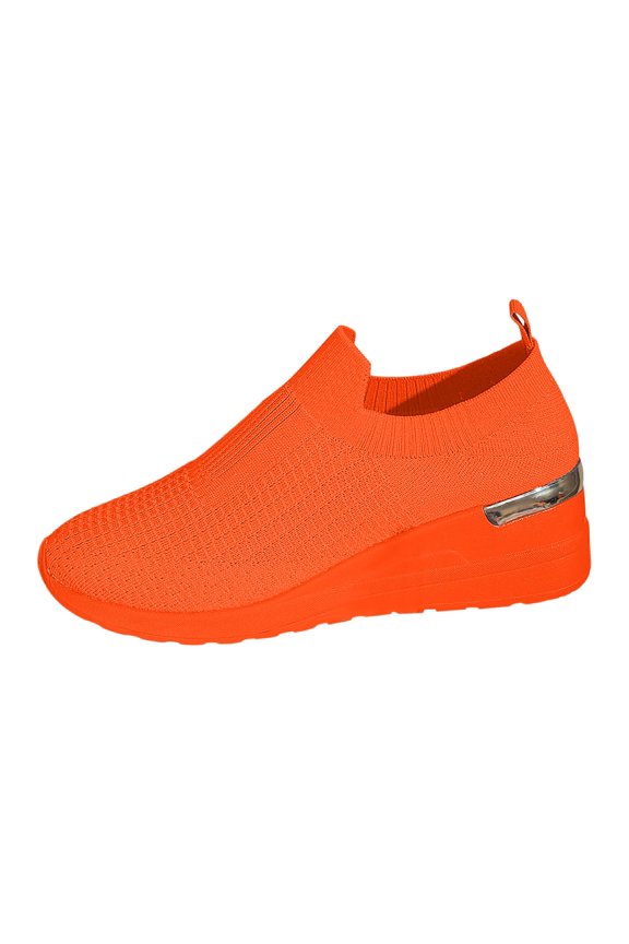 Women's Thick-Soled Solid Color Height-Enhancing Breathable Large Size Fly-Knit Lightweight Casual Shoes