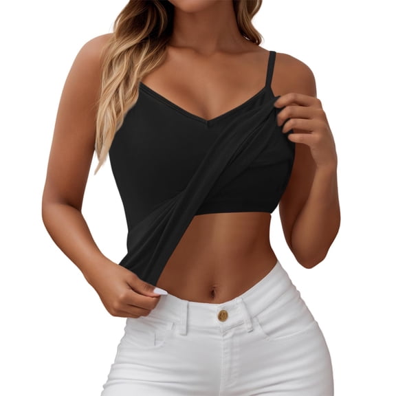 Daolelai Women's V-Neck U-Back Bra Integrated Camisole Thin Inner Wear with Chest Pad Bottoming Shirt Outer Wear Top