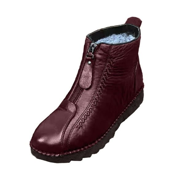 Daolelai Women's Winter Casual Plus Velvet Thickened Snow Boots Cotton Shoes Low-Top Zipper