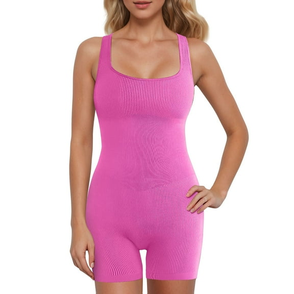 Daolelai Women's Yoga Bodysuit Workout Ribbed Square Neck Sleeveless Sports Bodysuit