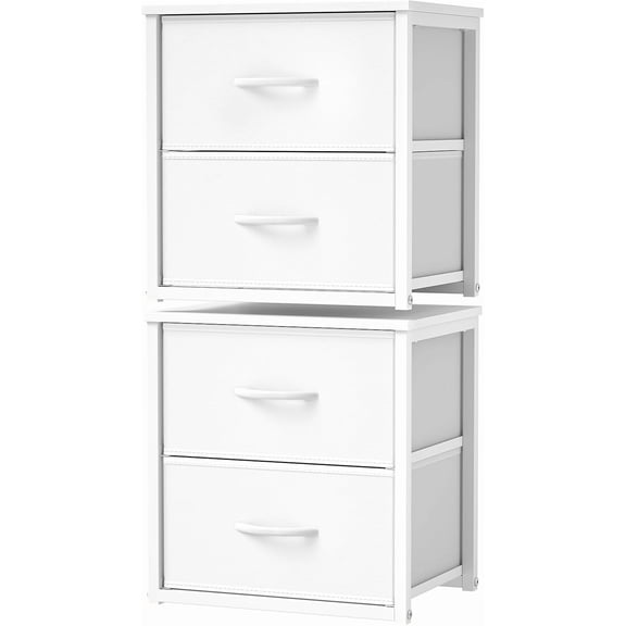 Daoutime 2 Pack Stackable Storage Drawers 4 Drawers Total, White Closet Organizer With Wooden Metal