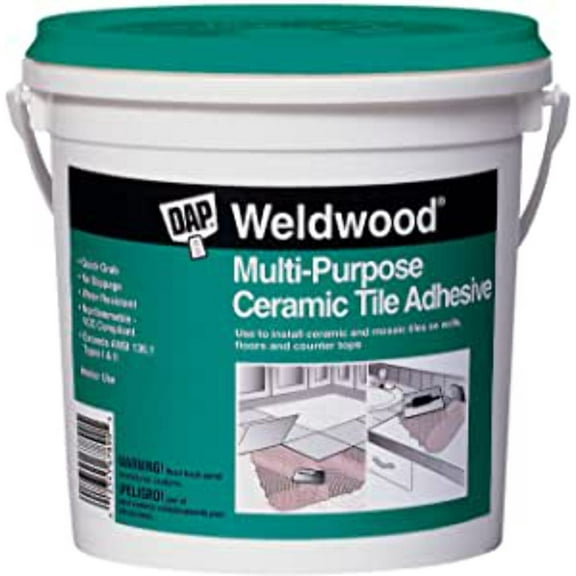DAP 7079825190 Ceramic Tile Adhesive, White, 1 qt Pail