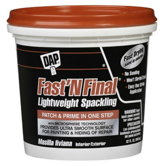 Dap 12142 Fast 'N Final Ready To Use Lightweight Spackling, 1 Qt, White, Each
