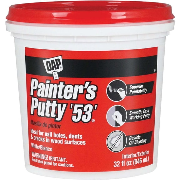 DAP 7079812244 Painters Putty Qt Raw Building Material, Quart, White Interior & Exterior Use, Professional Finish