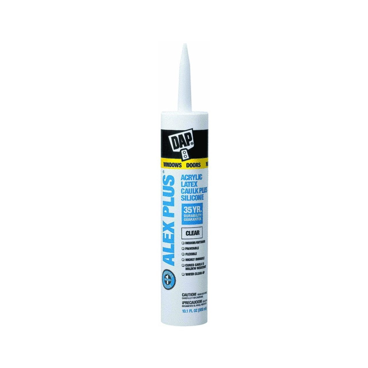 Dap 18156 Alex Plus Acrylic Latex Caulk Plus Silicone, 10.1 Oz, Clear