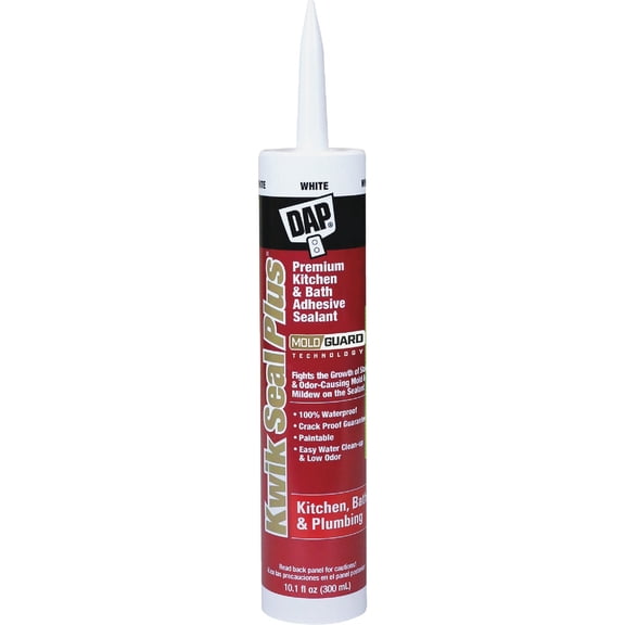 Dap 18510 Kwik Seal Plus Kitchen & Bath Microban Caulk, 10.1 Oz, White, Each