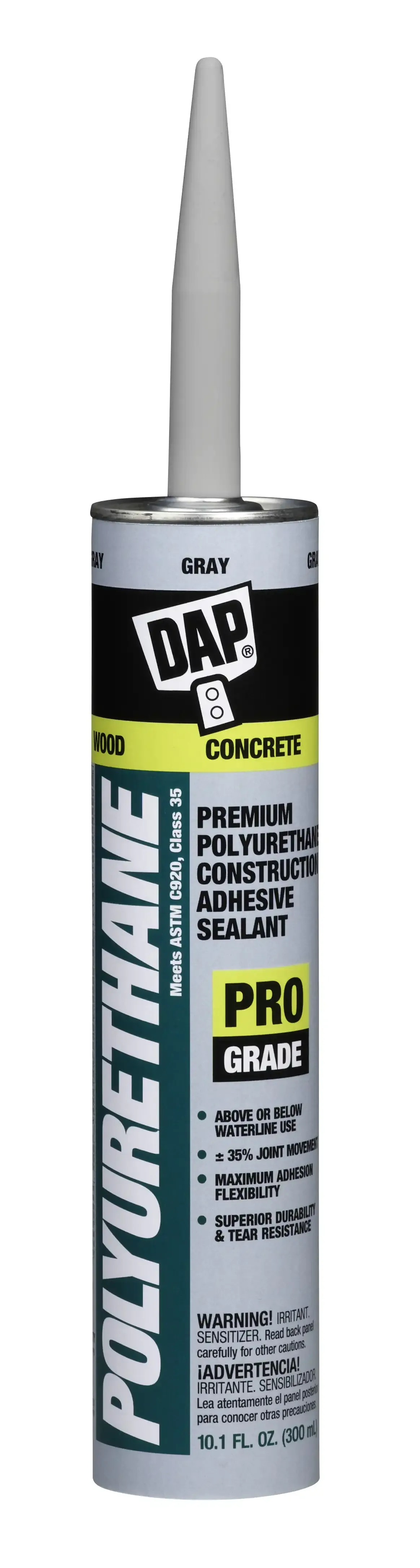 Gray Polyurethane Construction Adhesive Sealant, 10.1 oz Cartridge