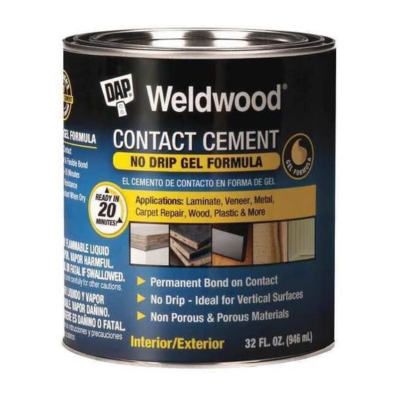 Dap Contact Cement, Weldwood Gel Series, Tan, 1 qt, Can 25312