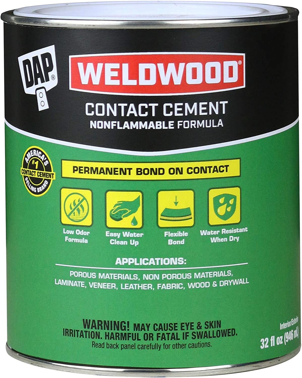 Dap 25332 Weldwood Nonflammable Contact Cement, 1Quart