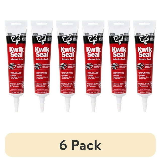 (6 pack) Dap Kwik Seal 5.5 Oz. White Kitchen & Bath Adhesive Caulk