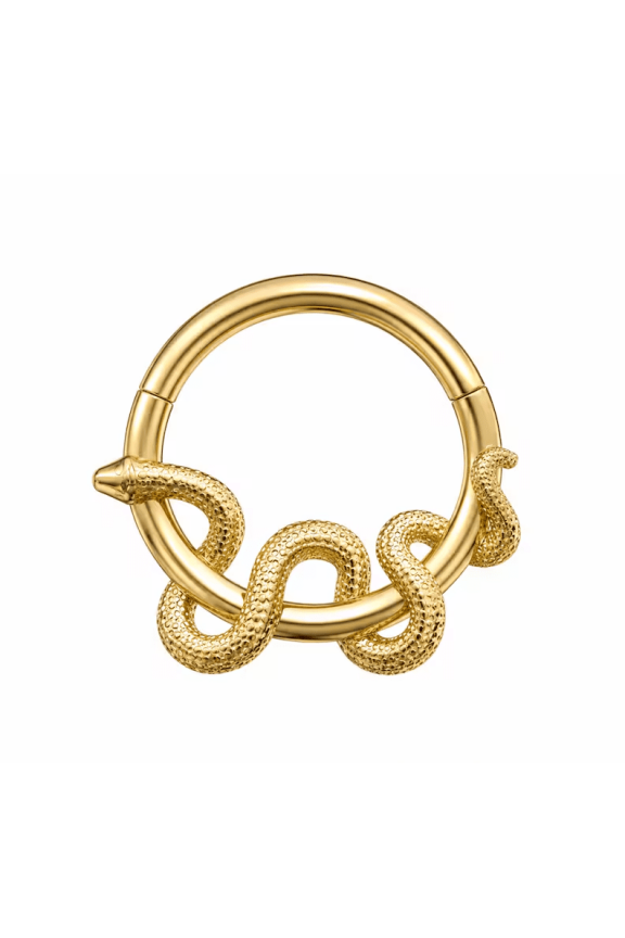 Daphne 14K Solid Gold Snake Septum, Nose Piercing Cartilage Daith Helix, Conch Rook Snug Body Hoop Piercing Jewelry