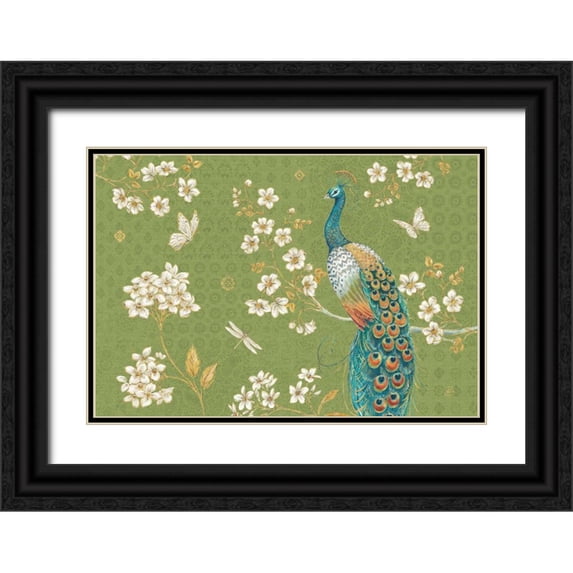 Daphne, Brissonnet 18x14 Black Ornate Wood Framed with Double Matting Museum Art Print Titled - Ornate Peacock II Master