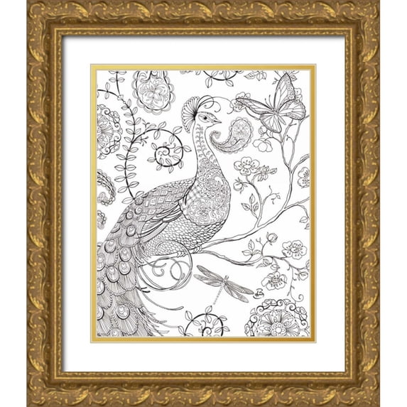 Daphne, Brissonnet 20x24 Gold Ornate Wood Framed with Double Matting Museum Art Print Titled - Color My World Ornate Peacock I crop