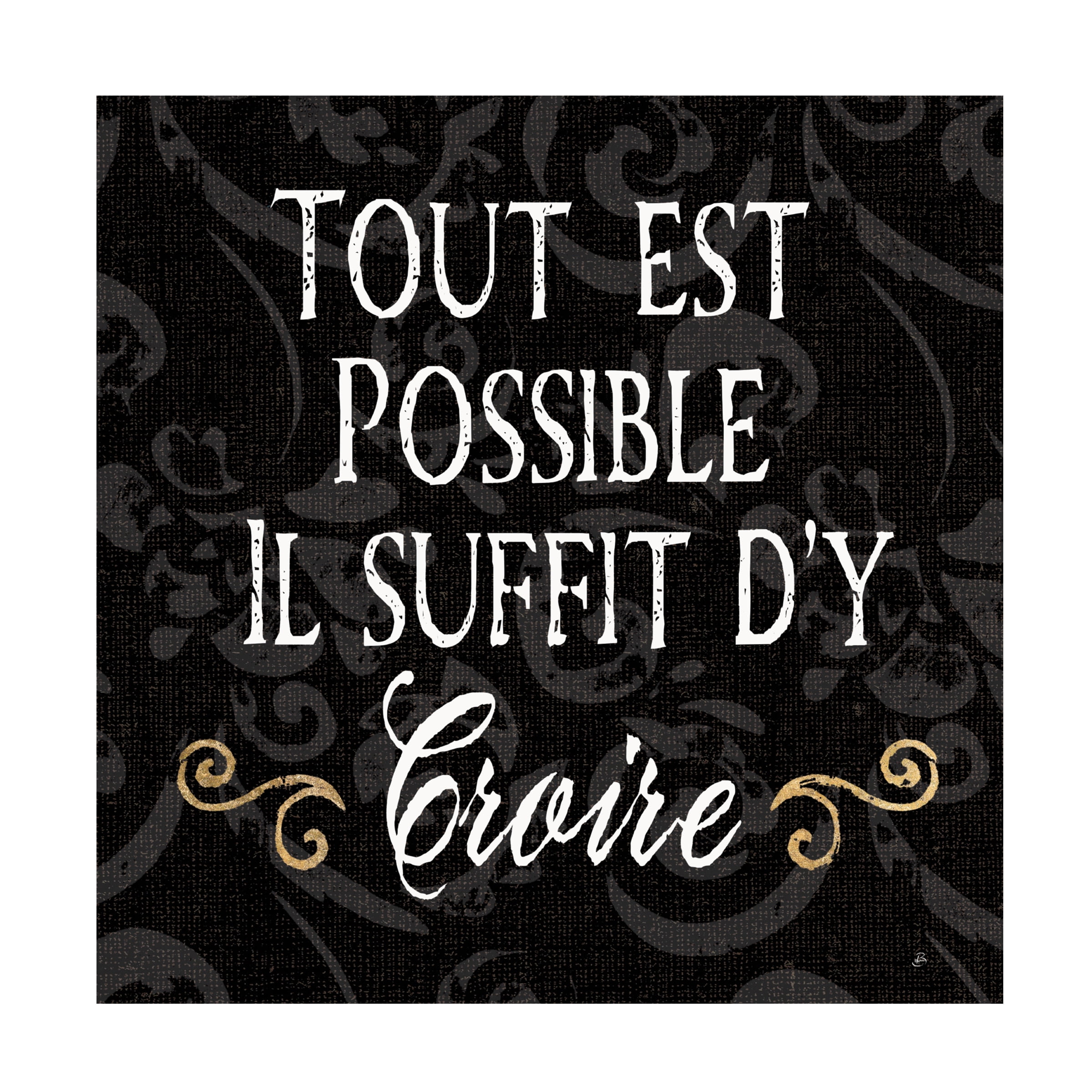 Daphne Brissonnet 'Inspirational Collage IV French on Black' Canvas Art