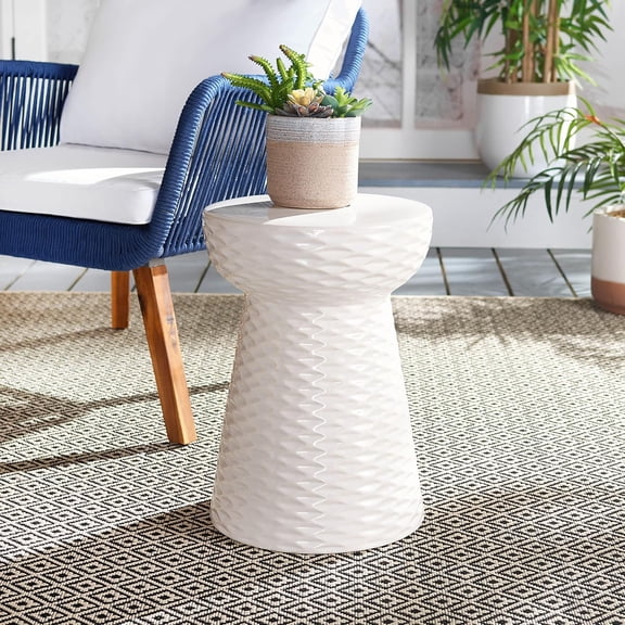 Daphne Decorative Garden Stool - Cream Ceramic Artisan Hand-Painted Accent Table for Living Room