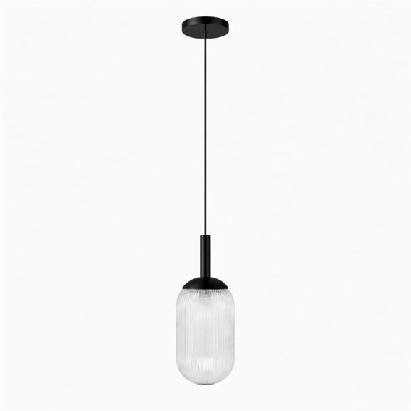 Daphne Modern Ribbed Glass Metal Pendant Light with Black Finish