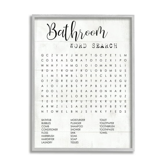 Daphne Polselli Bathroom Word Search Fun Family Word 11 in x 14 in Framed Drawing Art Prints, by Stupell Home Décor