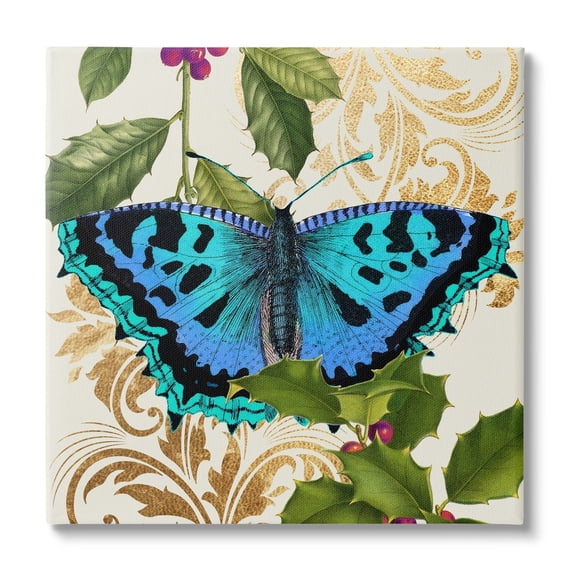 Stupell Industries Dazzling Butterfly Wings Golden Floral Design Winter Holly,30 x 30, Design by Daphne Polselli