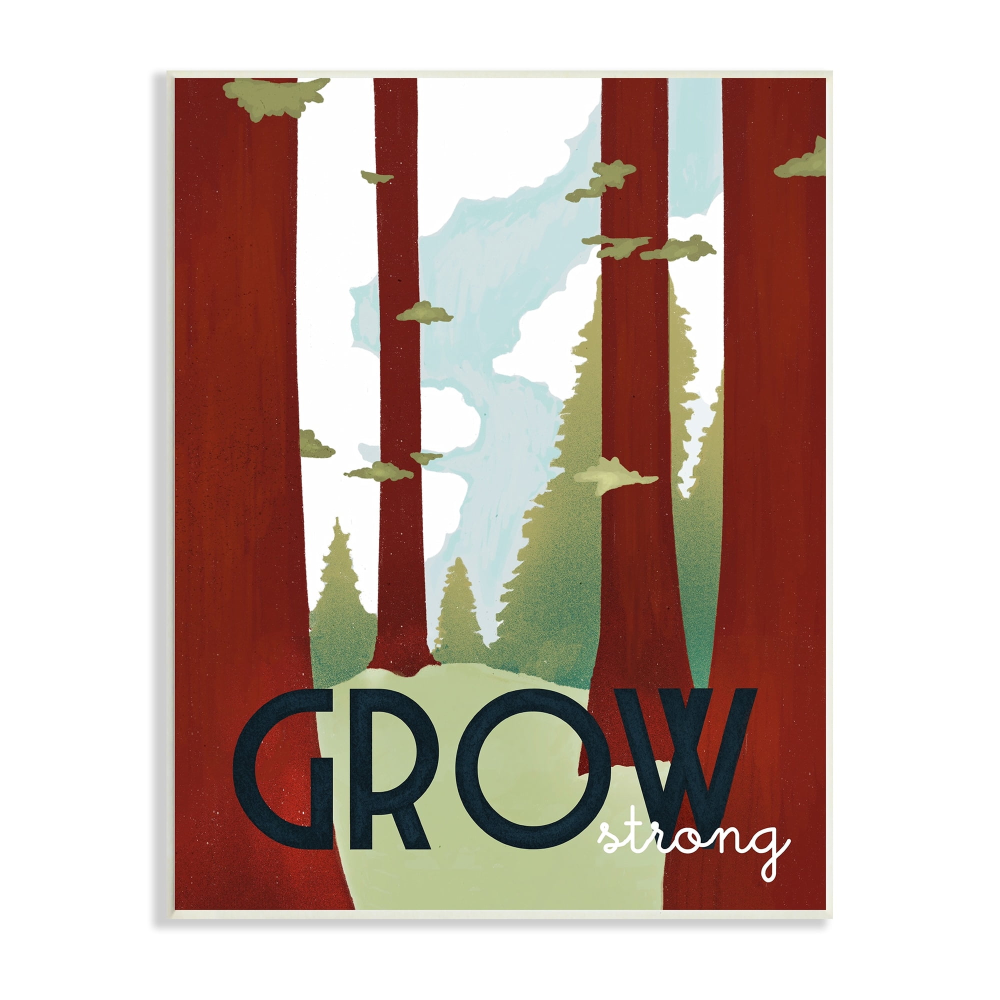 Stupell Industries Grow Strong Forest Trees Pines Landscape Motivational Phrase,10 x 15, Design by Daphne Polselli