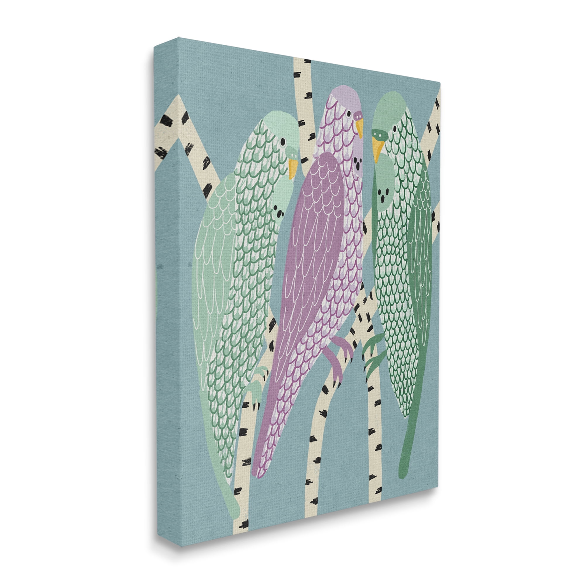 Daphne Polselli Parakeets Perched On Birch 16" x 20" Painting Canvas Art Print, by Stupell Home Décor