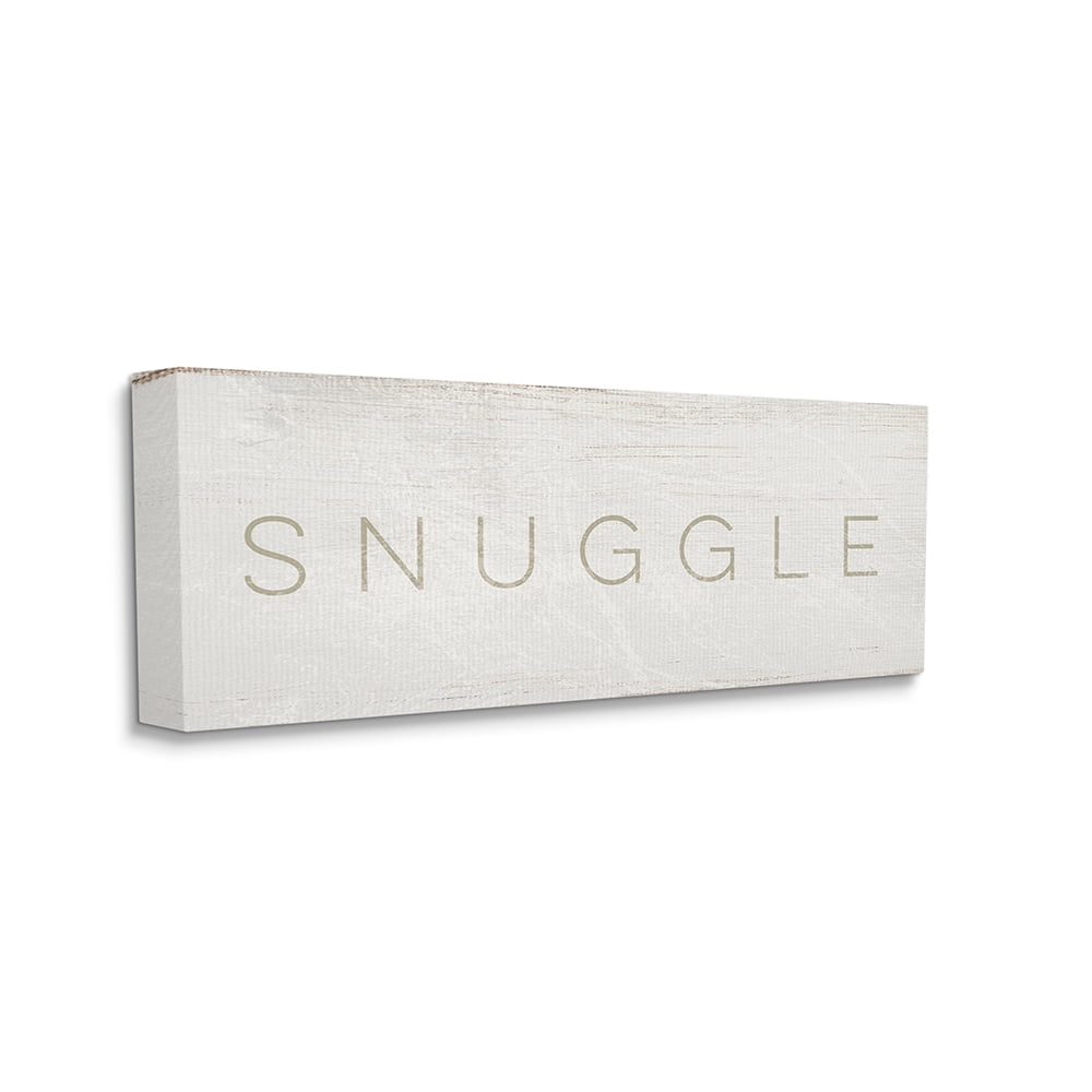 Daphne Polselli Snuggle Text Minimal Distressed Beige Paint 48 in x 20 in Drawing Canvas Art Print, by Stupell Home Décor