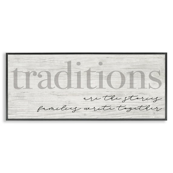 Daphne Polselli Traditions are Stories Families Write Together Rustic Sign 30 in x 13 in Framed Painting Art Print, by Stupell Home Décor