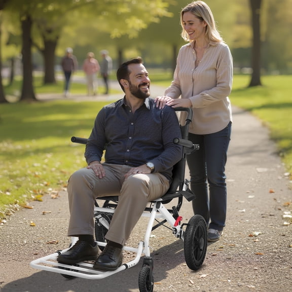 Dapmiu 120kg Capacity Wheelchair - Extra Wide 20" Seat Carbon Steel Folding Chair, Large 12" Rear PU Wheels for Maximum Stability & Comfort L