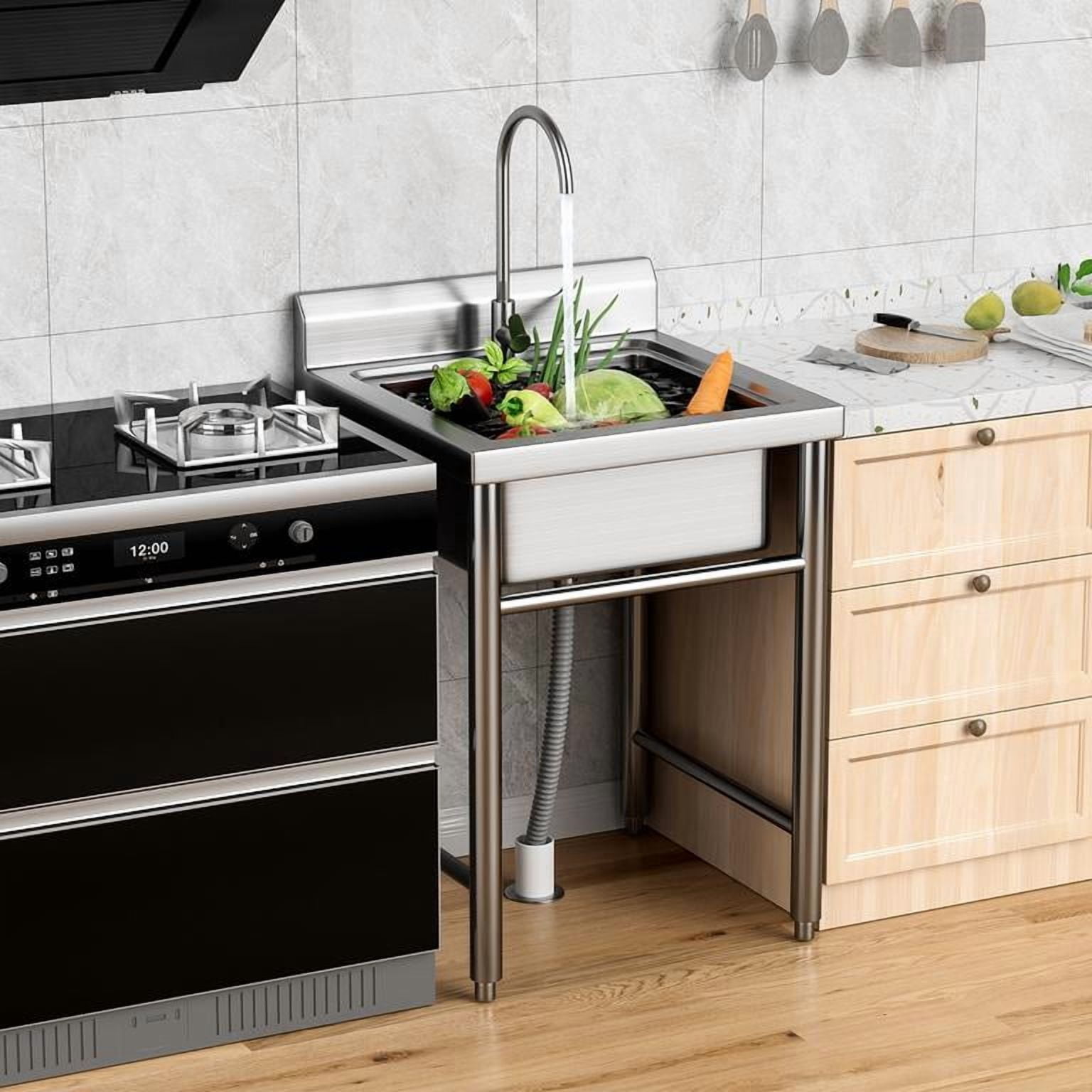 Dapmiu 23.62" Freestanding Laundry Sink, Stainless Steel Heavy Duty Utility Sink with High Splash Baffle