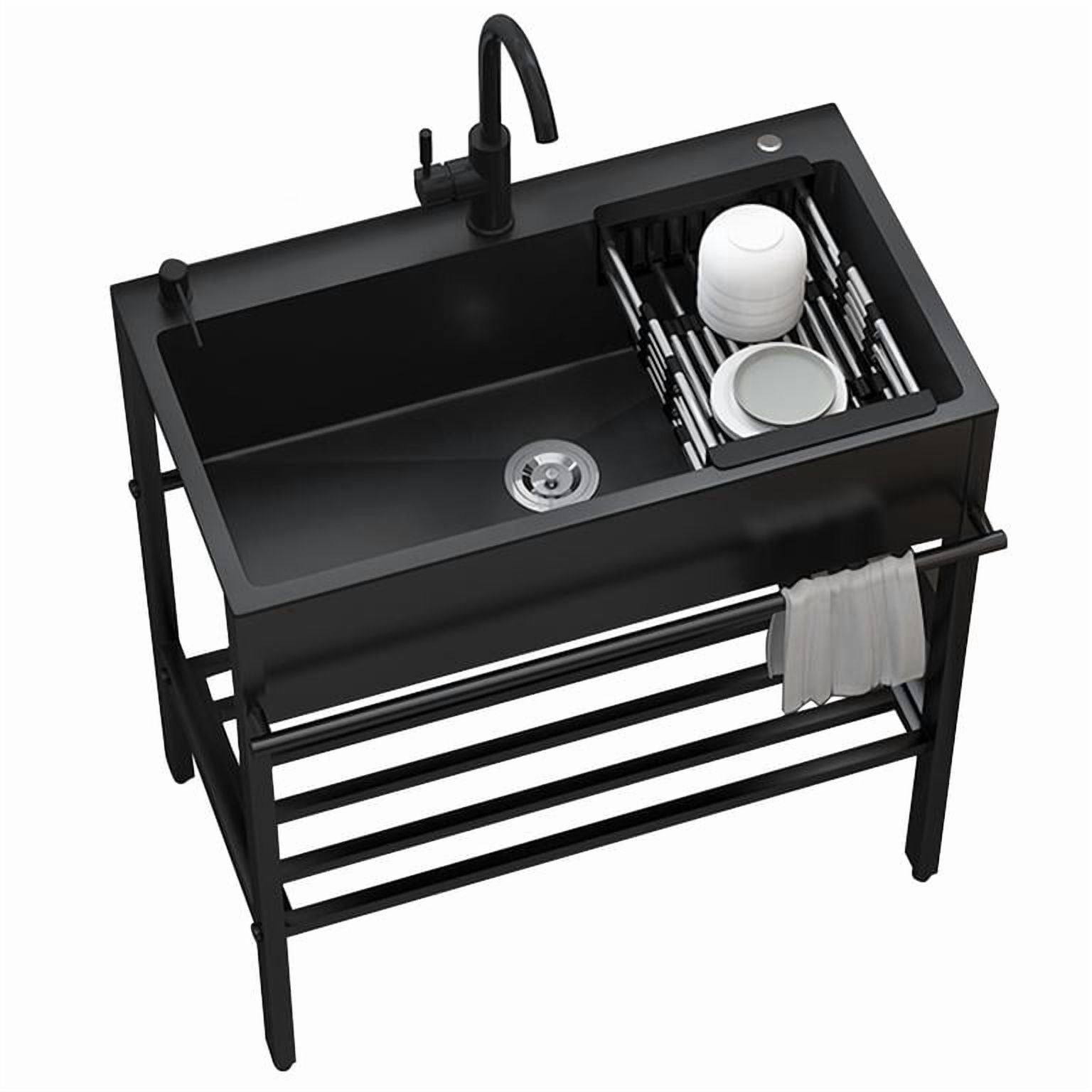 Dapmiu 30" Black Stainless Steel Freestanding Utility Sink, Heavy Duty Laundry Sink with Faucet, Soap Dispenser & Sink Grid, Versatile Sink for Laundry, Garage, Outdoor Kitchen, Patio & Garden,